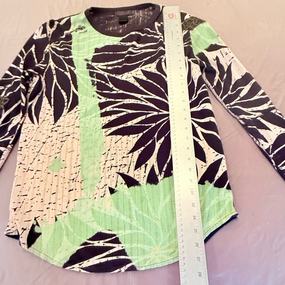 Custo Barcelona Black/Green Leaf Print Long Sleeve Top Size 2/Medium MSRP $350 - Picture 9 of 10